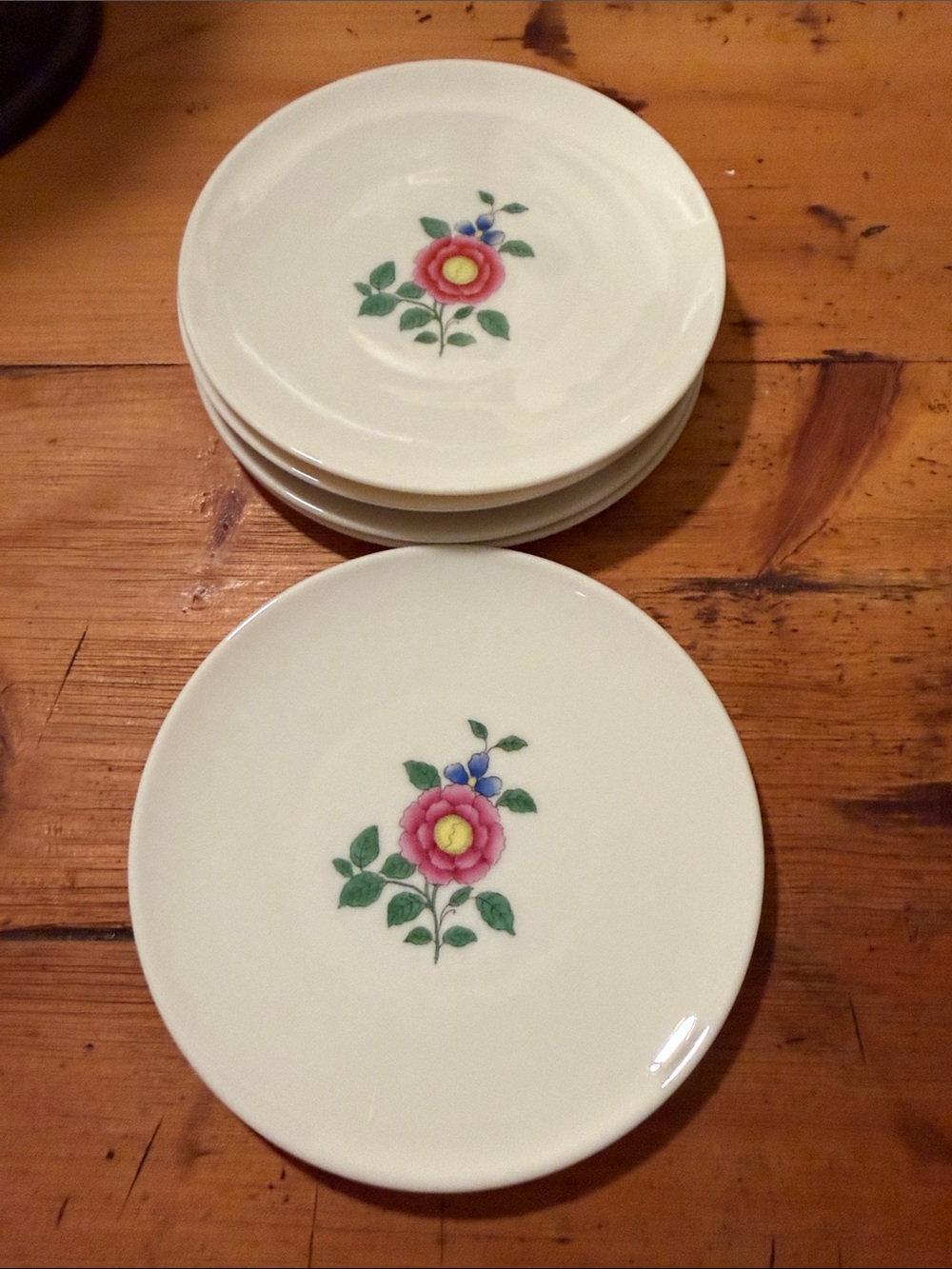 Lenox Arden Rose White Dessert Plates with Pink and Yellow Floral Design (6)